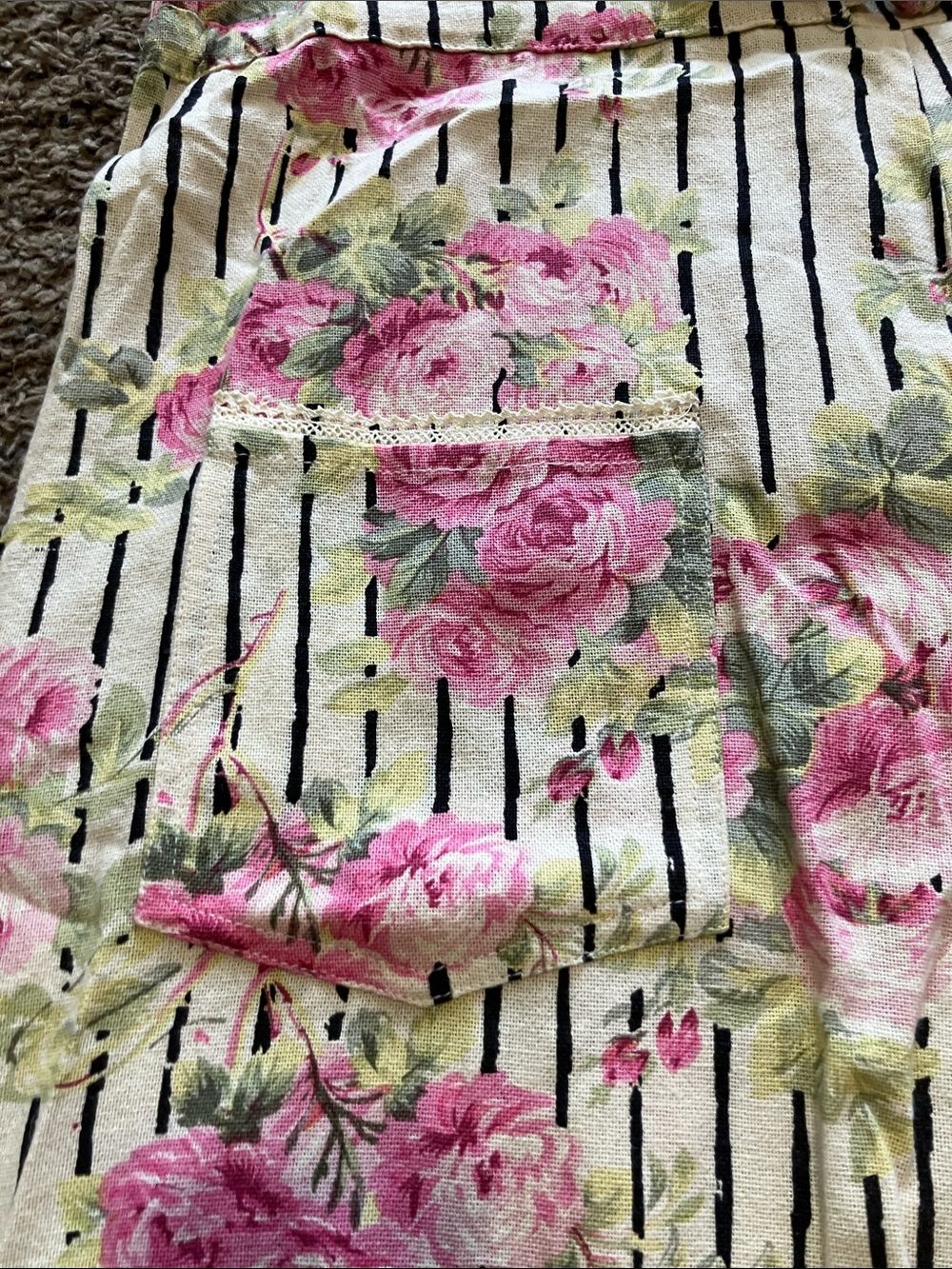 April Cornell Cream Striped overalls Pink Floral Print - Picture 11 of 14